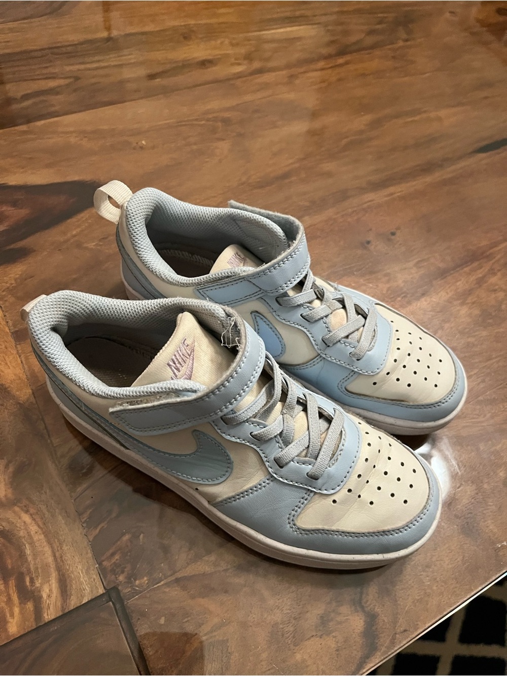 Nike Kids Light Blue and Cream High-Top Sneakers with Strap